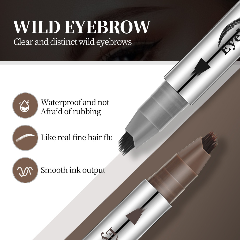 Microblading Eyebrow Pen with 4-Fork Tip, Waterproof Long-Lasting Brow Pencil