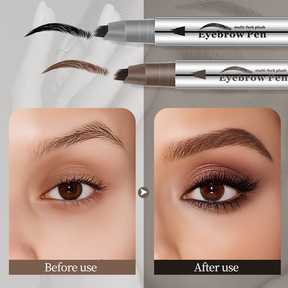 Microblading Eyebrow Pen with 4-Fork Tip, Waterproof Long-Lasting Brow Pencil
